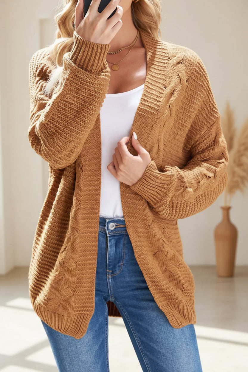 Cable-Knit Open Front Cardigan — Detail View 5