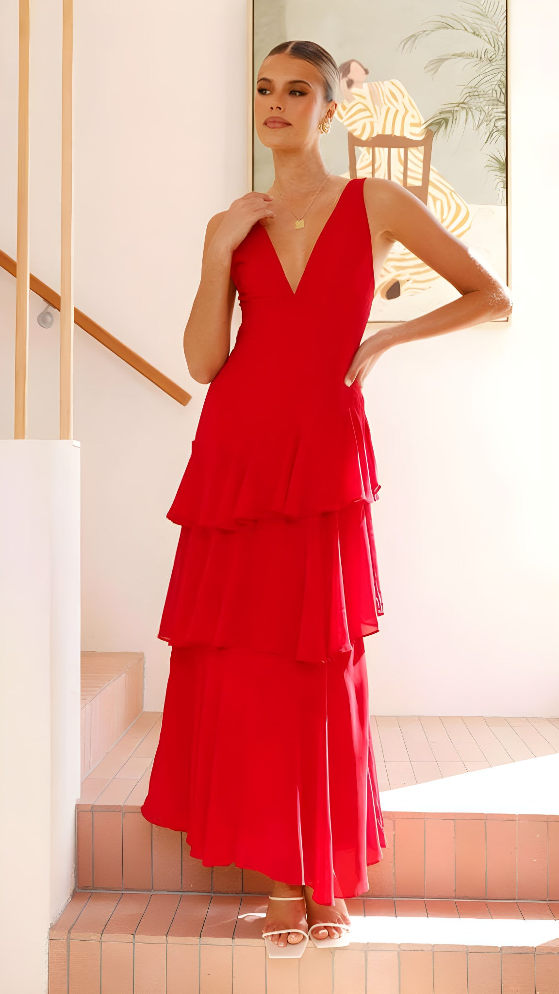 abito senza maniche con scollatura a V #Color_Red