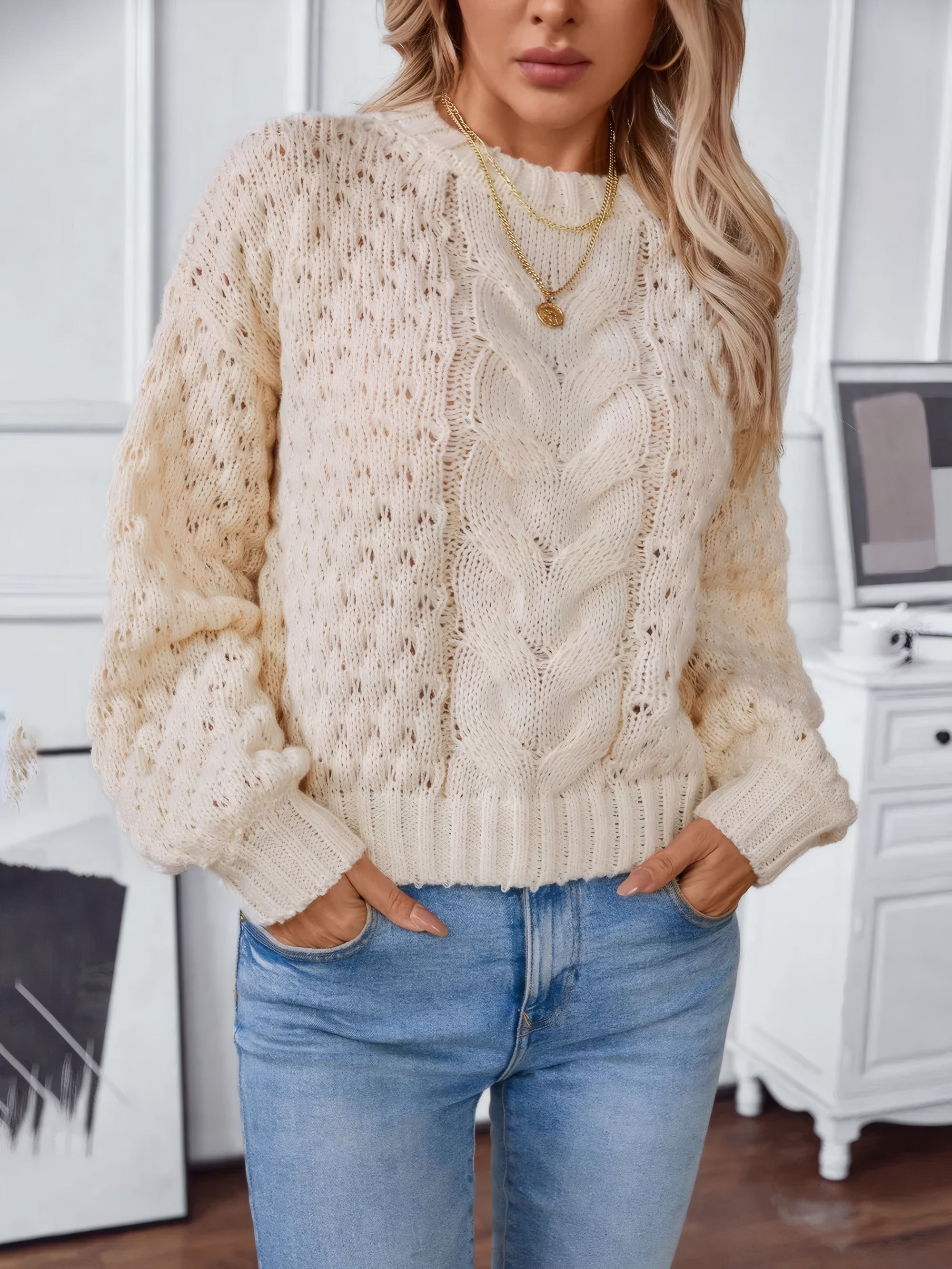 Sophie Zopfmuster-Rundhals-Pullover