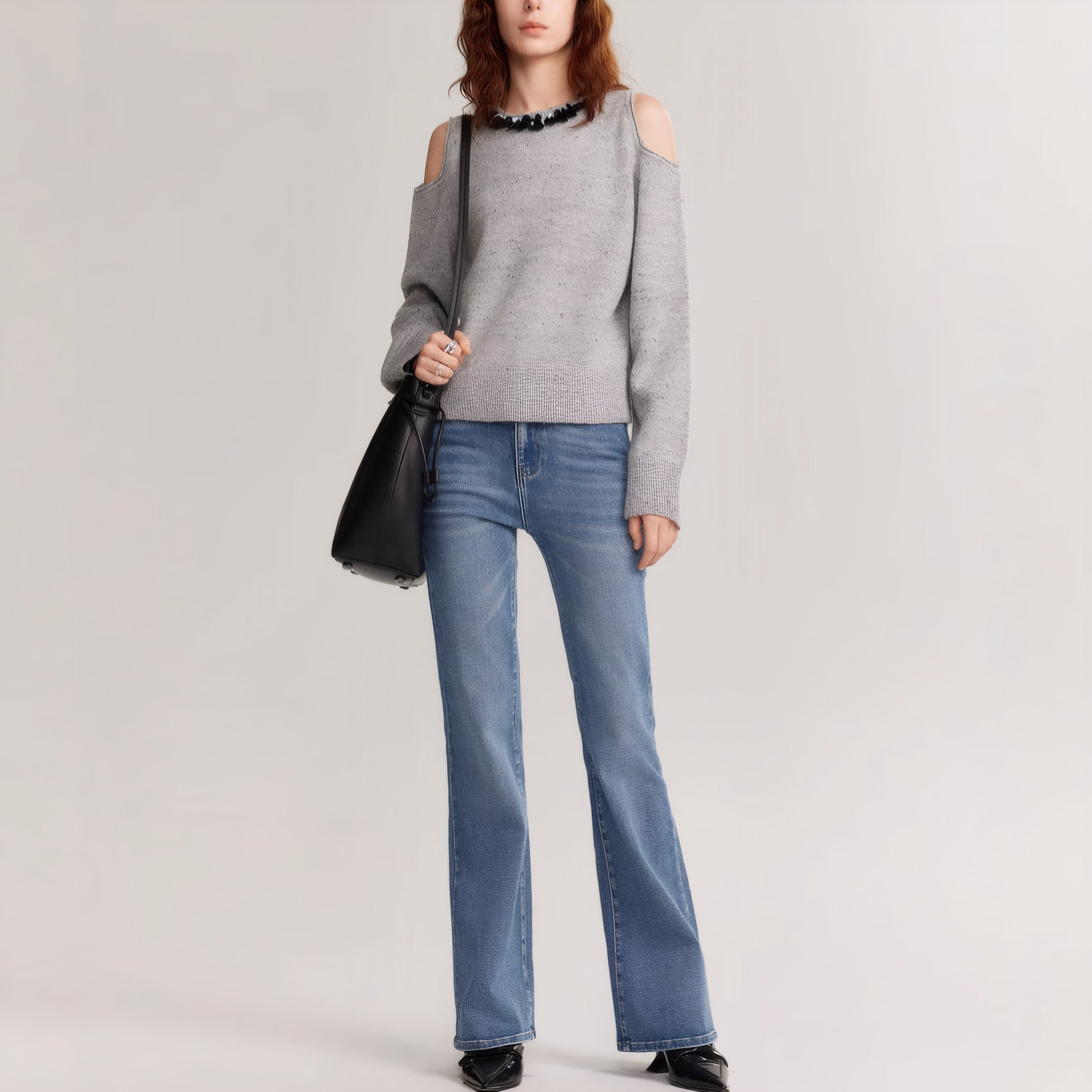 ELNOVÉ Aline Off-Shoulder Bouclé Sweater