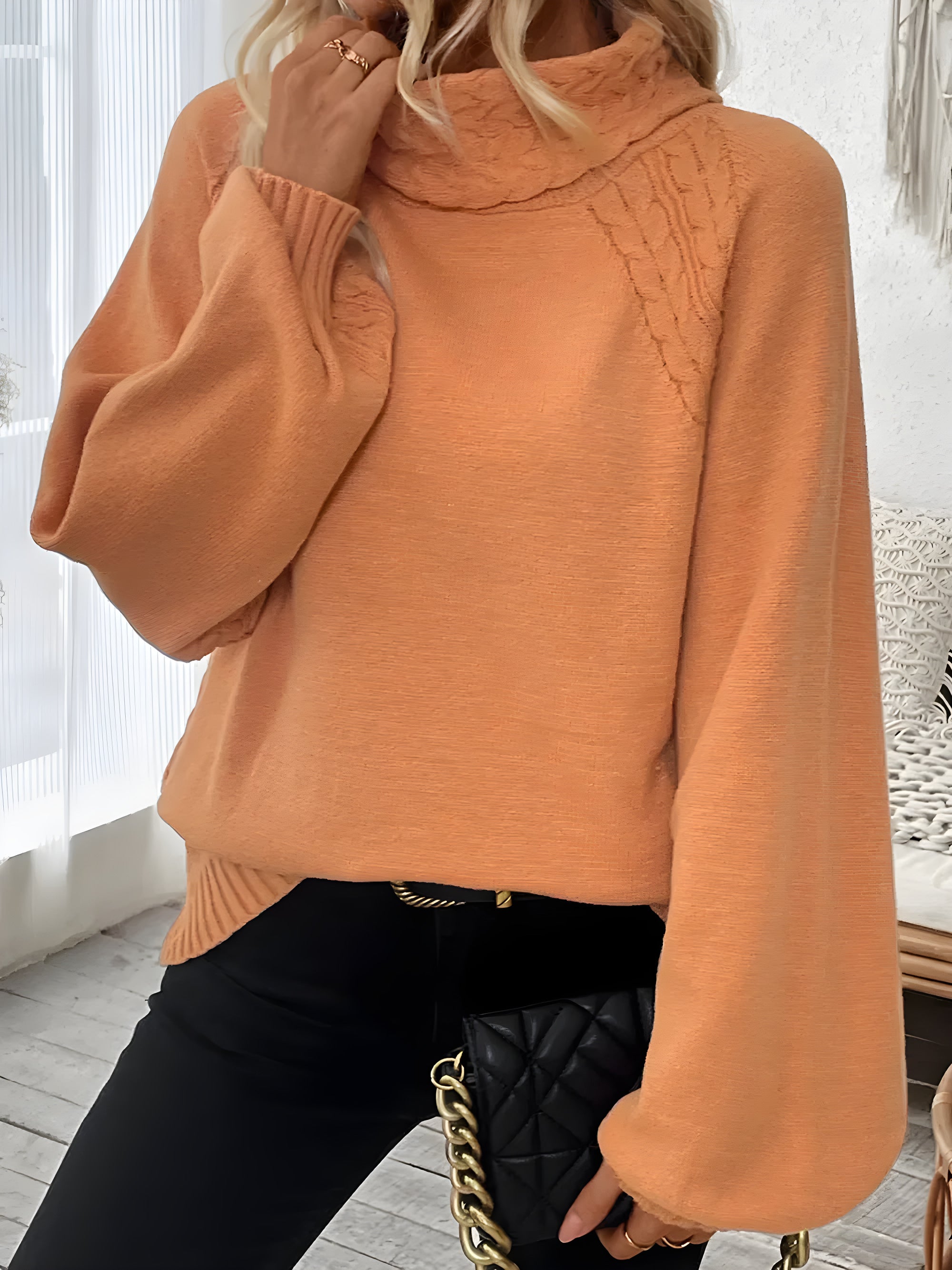 cable-knit turtleneck sweater