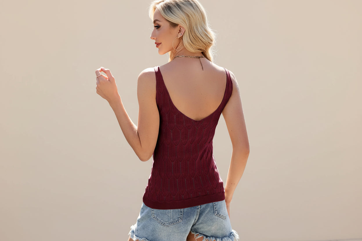 Eyelet Scoop Neck Knit Tank — Detail View 8