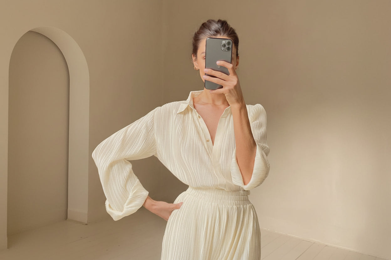 Pleated Blouse & Wide-Leg Pants Set