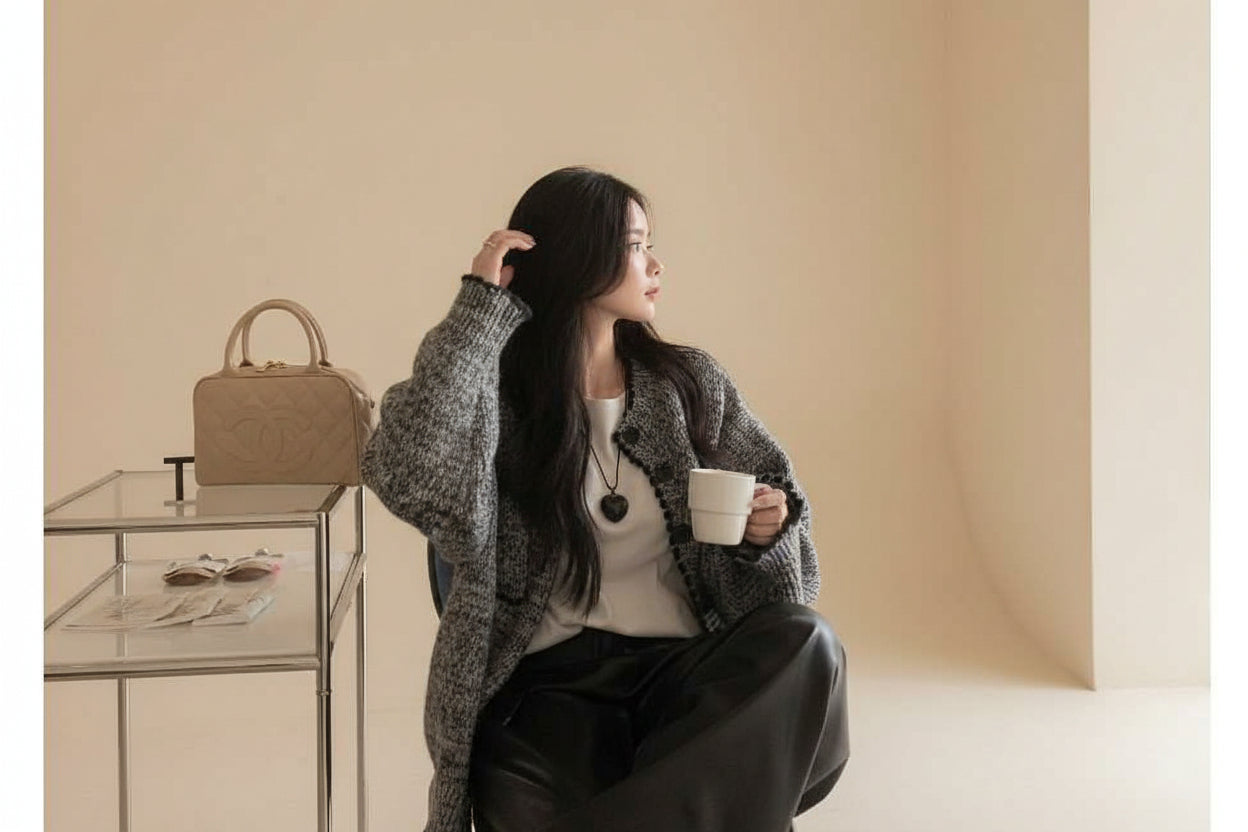 ELNOVÉ Mid-Length Knit Cardigan