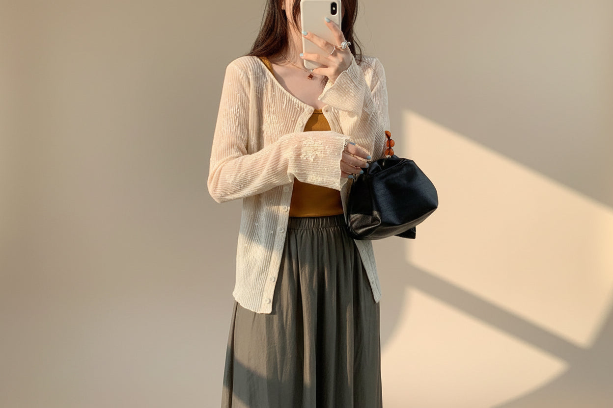 Apricot Lightweight Knit Cardigan — Back View