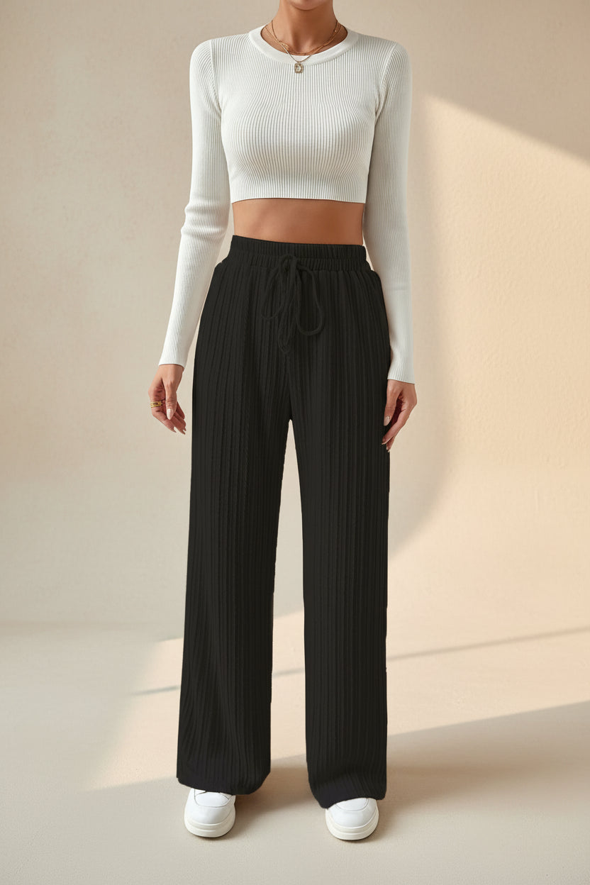 ELNOVÉ Textured Knit Wide Leg Trousers