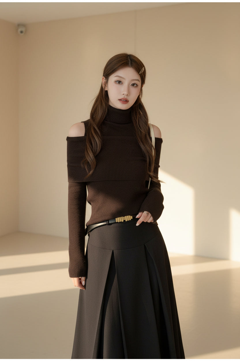 High Neck Solid Knit Sweater — Detail View 1