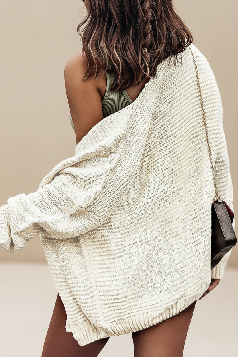 Cable-Knit Open Front Cardigan — Back View