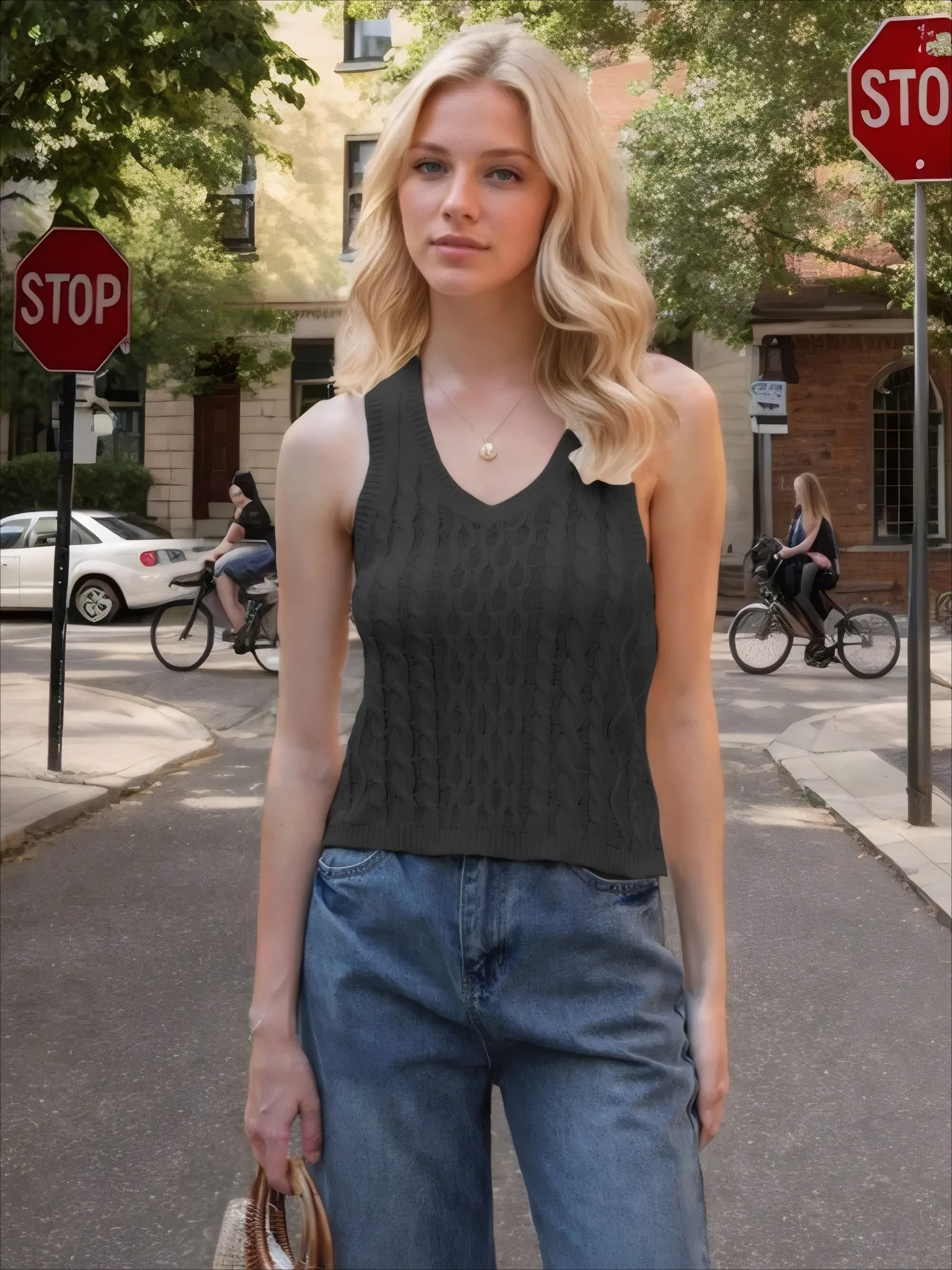 ELNOVÉ Angèle V-Neck Knit Vest