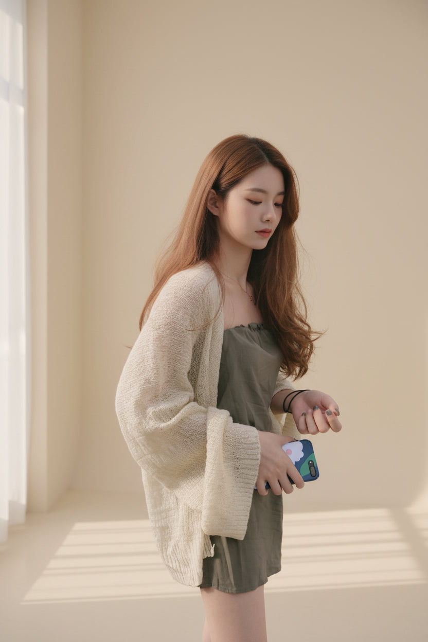 Lightweight V-Neck Ice Silk Knit Cardigan — alternate angle