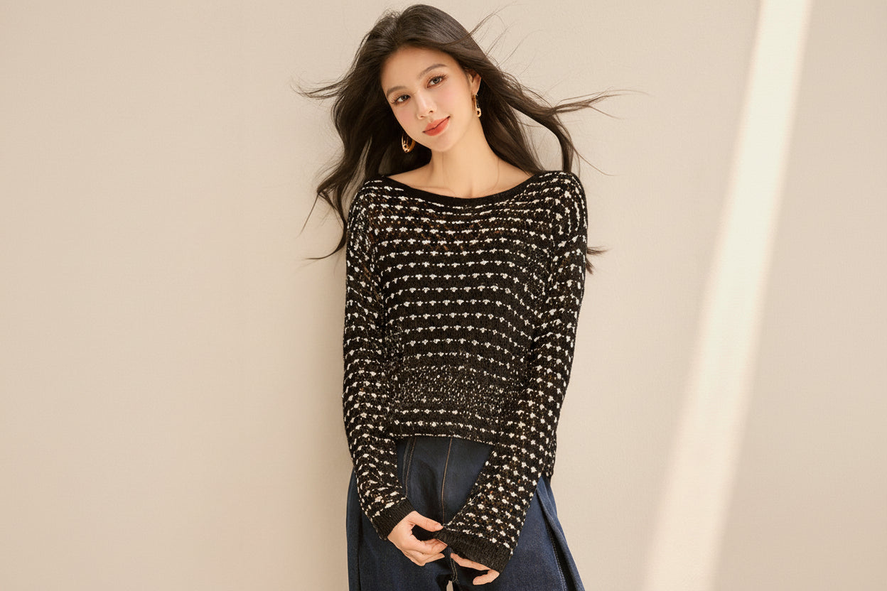 ELNOVÉ Linen Hollow Knit Cover-Up