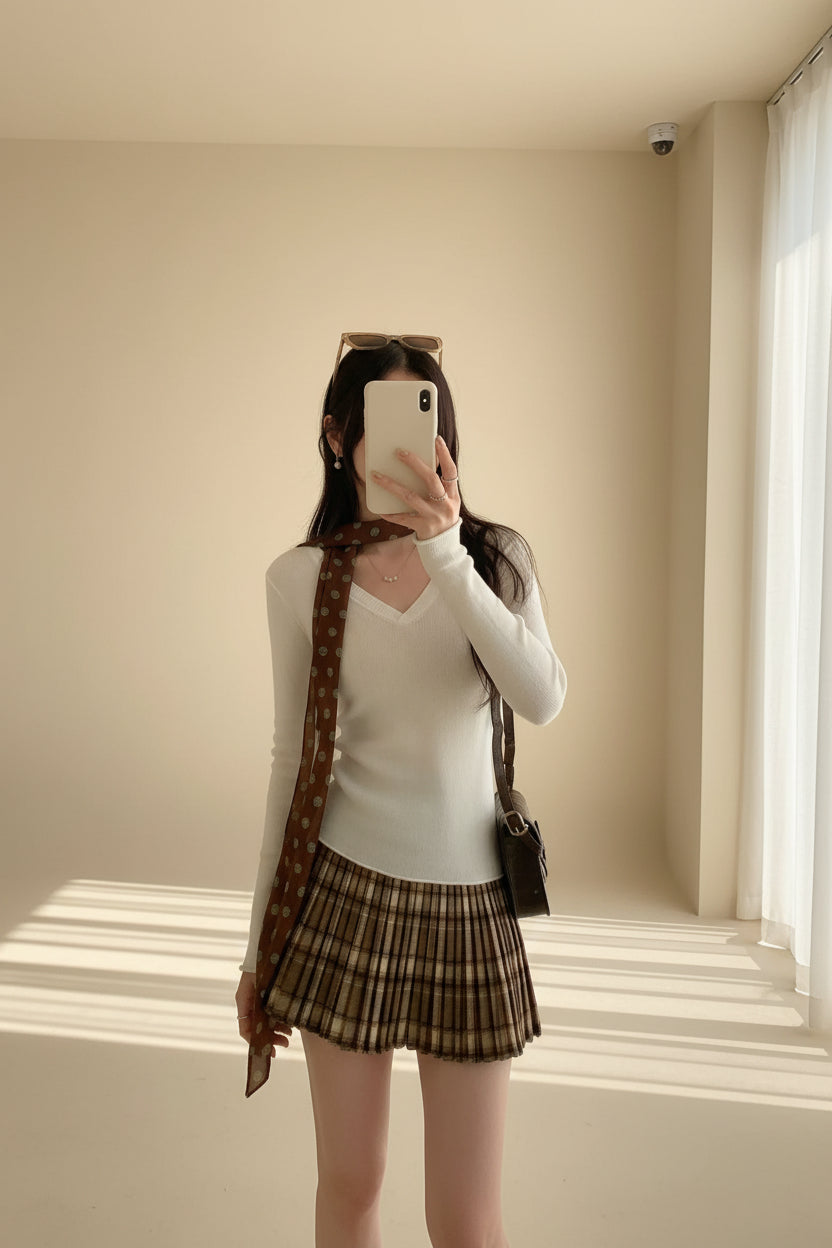 ELNOVÉ V-Neck Slim Fit Knit Top