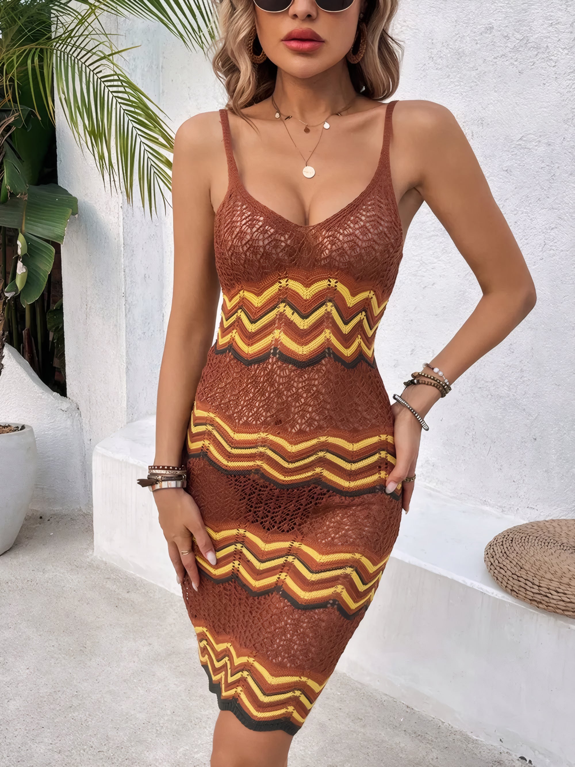 ELNOVÉ Bordeaux Scoop-Neck Knit Dress