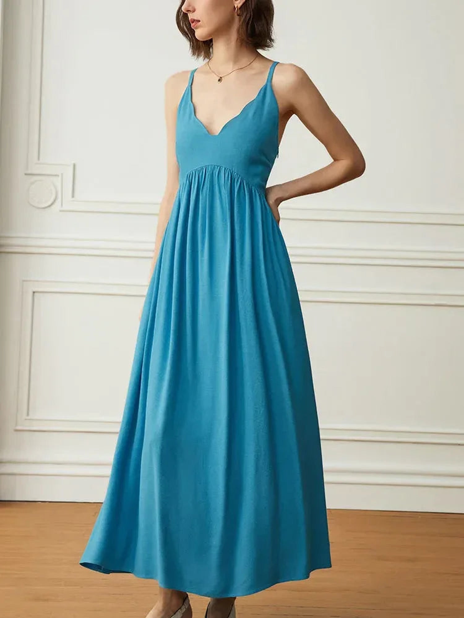 ELNOVÉ Béatrice Robe Col en V Froncée Bretelle