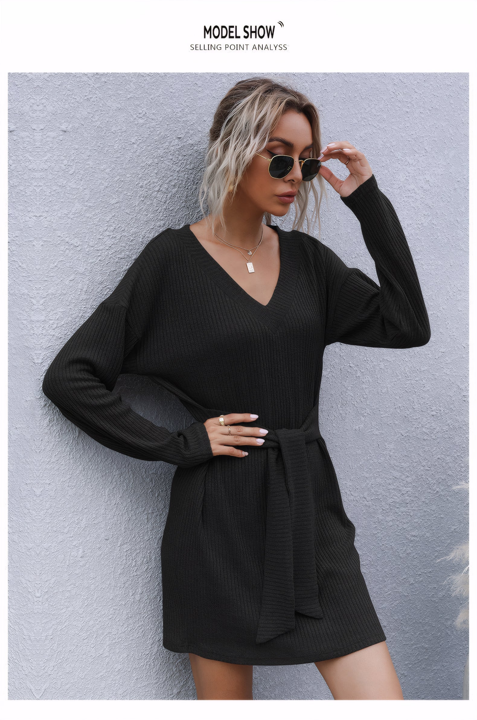ELNOVÉ Nathalie V-Neck Knit Dress