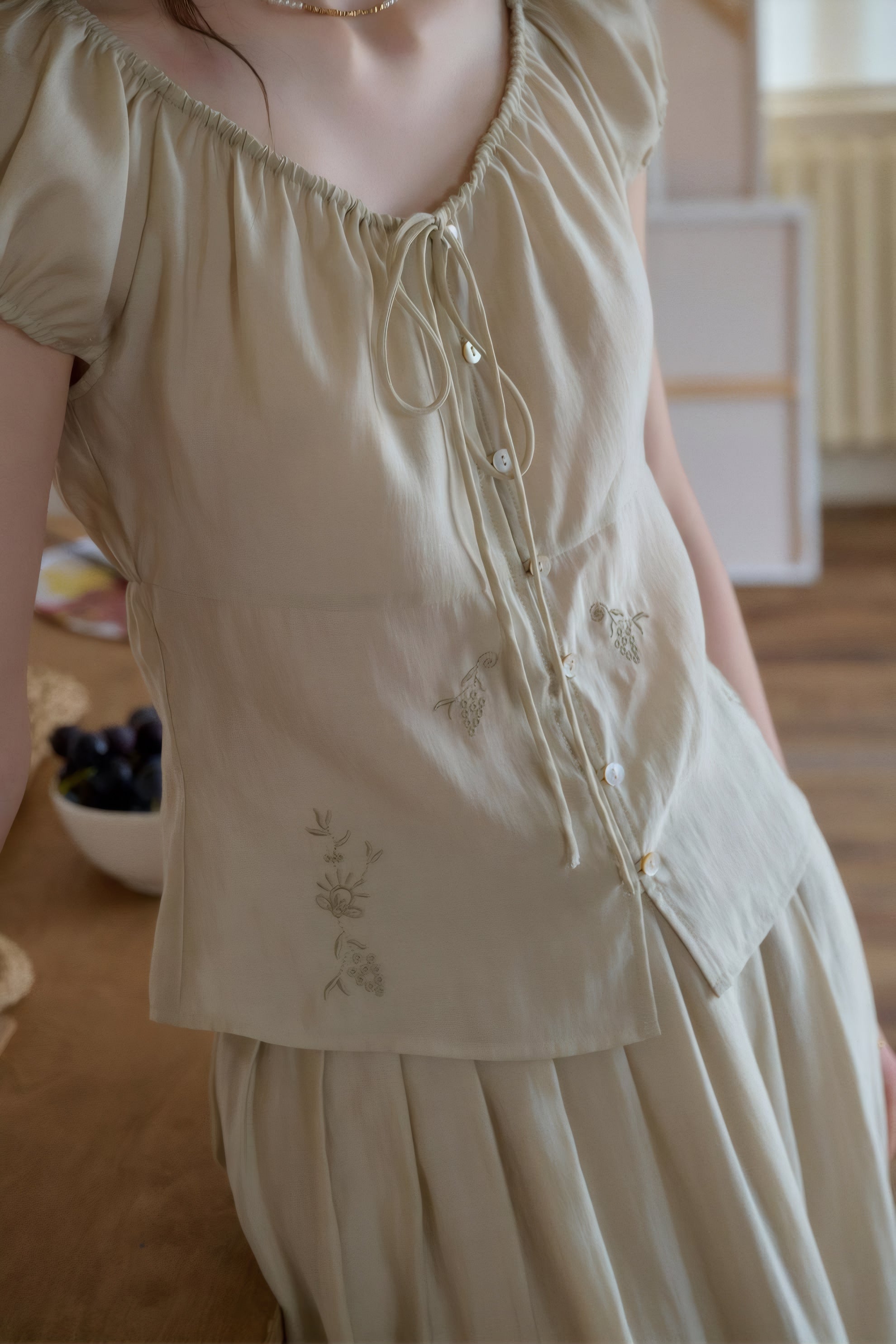 ELNOVÉ Thomasine Embroidered Tencel Skirt