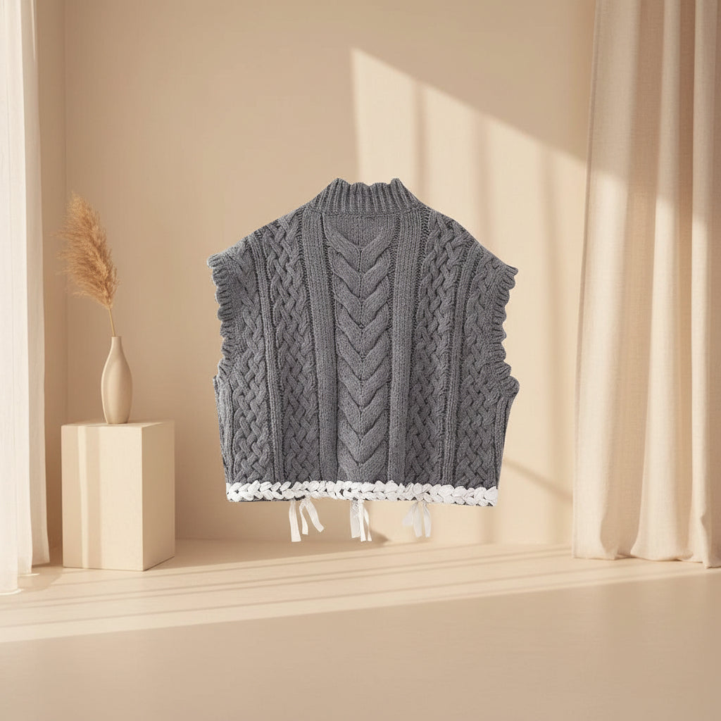 Braided High-Collar Knit Vest