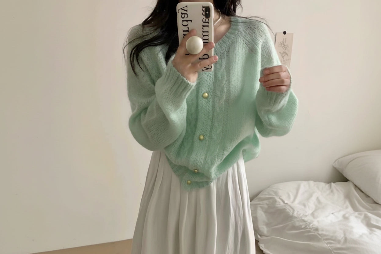 Cable Knit Round Neck Sweater — Back View