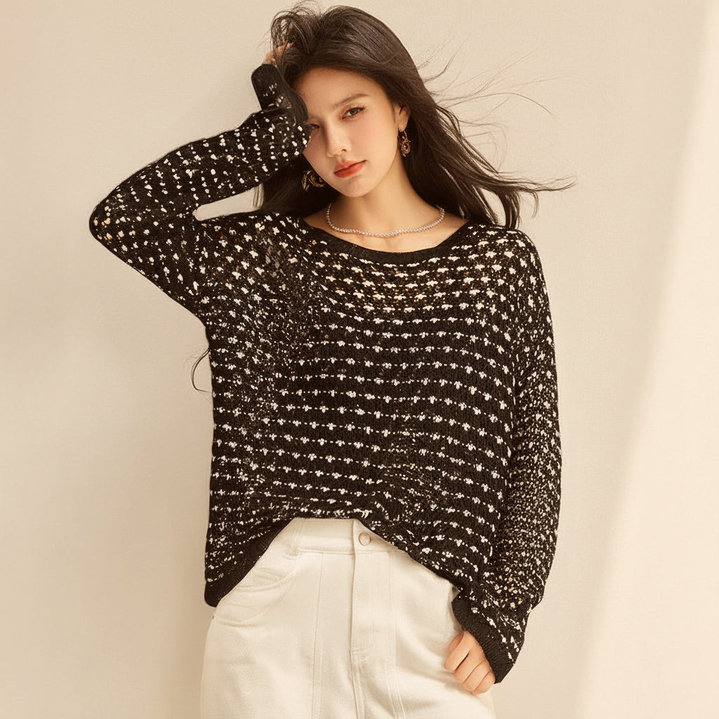 ELNOVÉ Linen Hollow Knit Cover-Up