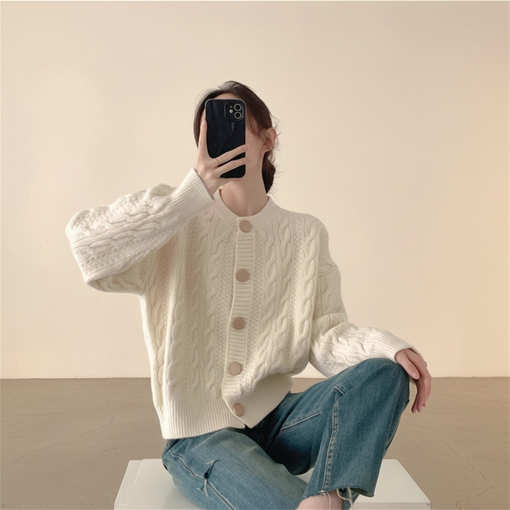 Short Cable Knit Cardigan