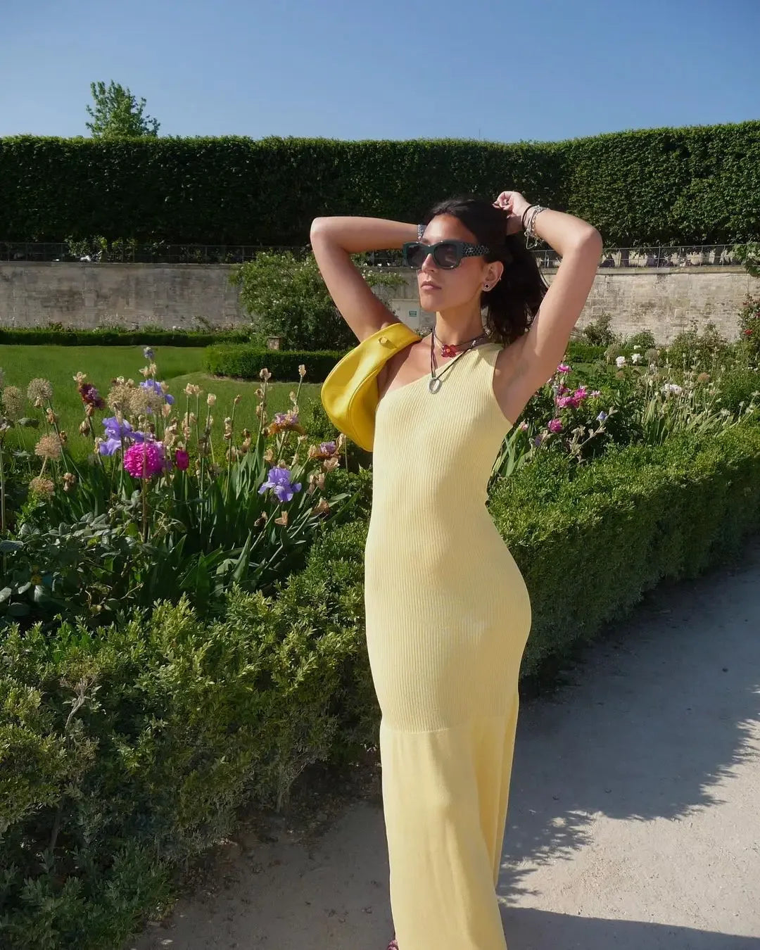 asymmetric sleeveless knit maxi dress