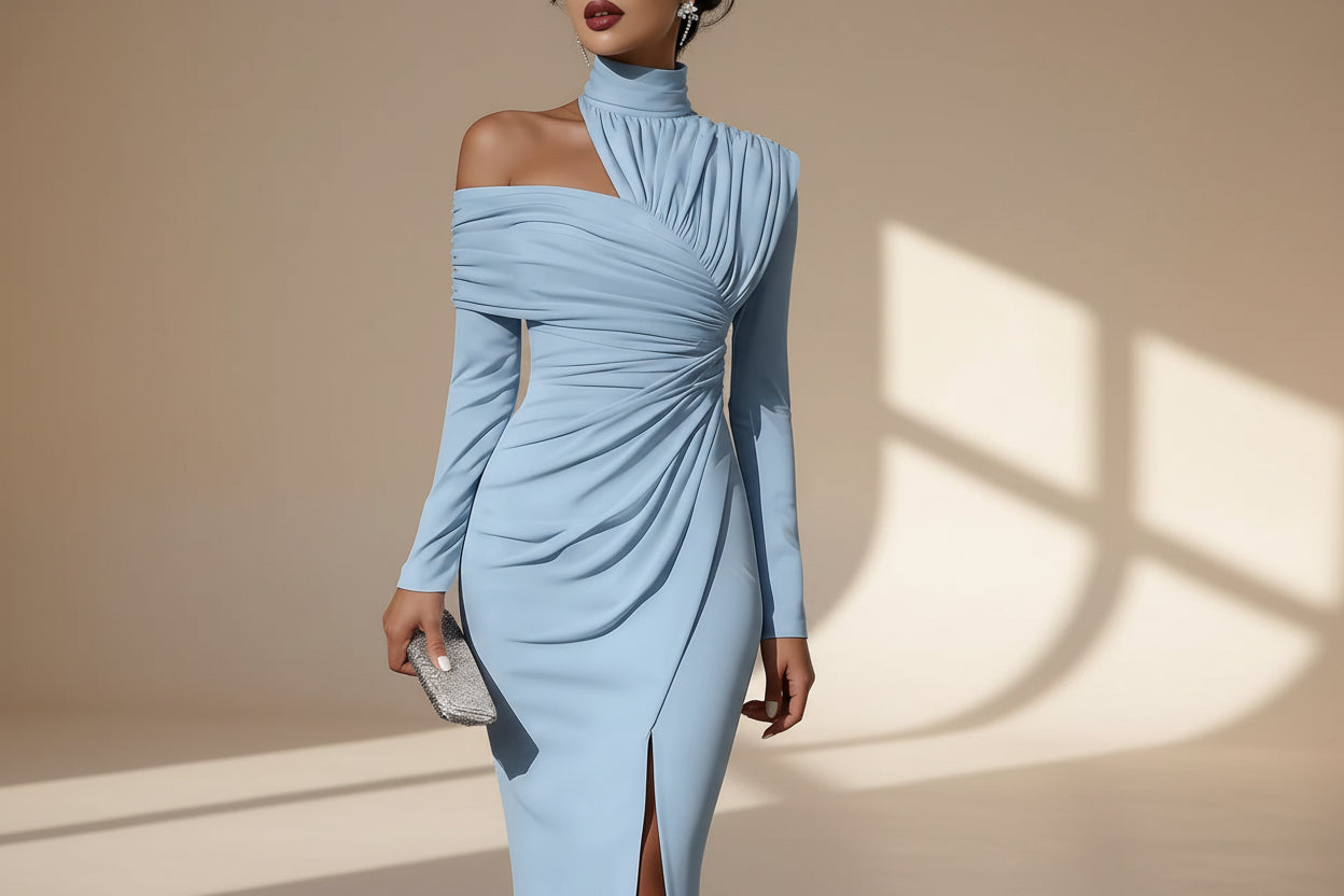 ELNOVÉ Hollow-Out Slit Knit Dress