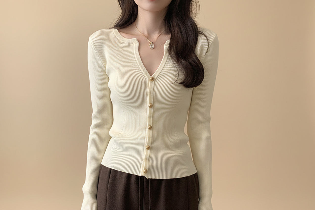 V-Neck Cropped Knit Cardigan