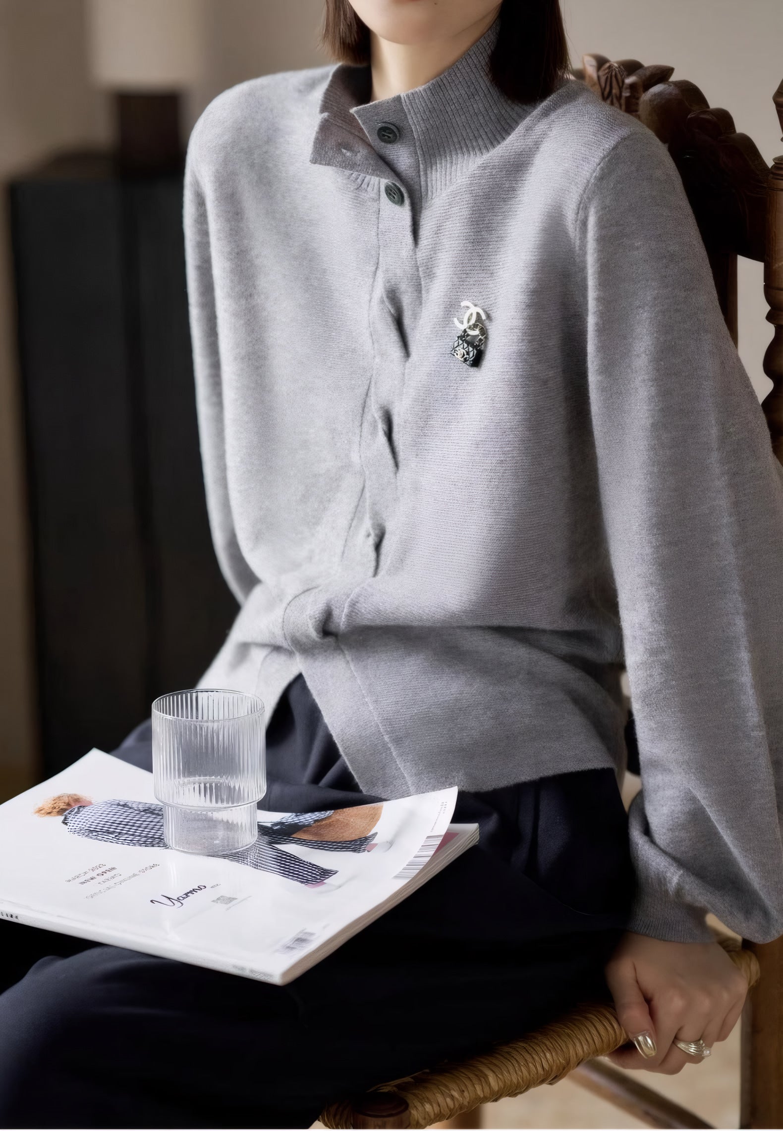 ELNOVÉ Chambord Stand-Collar Merino Sweater