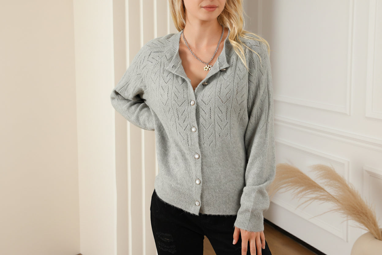 Openwork Buttoned Knit Cardigan — Front View
