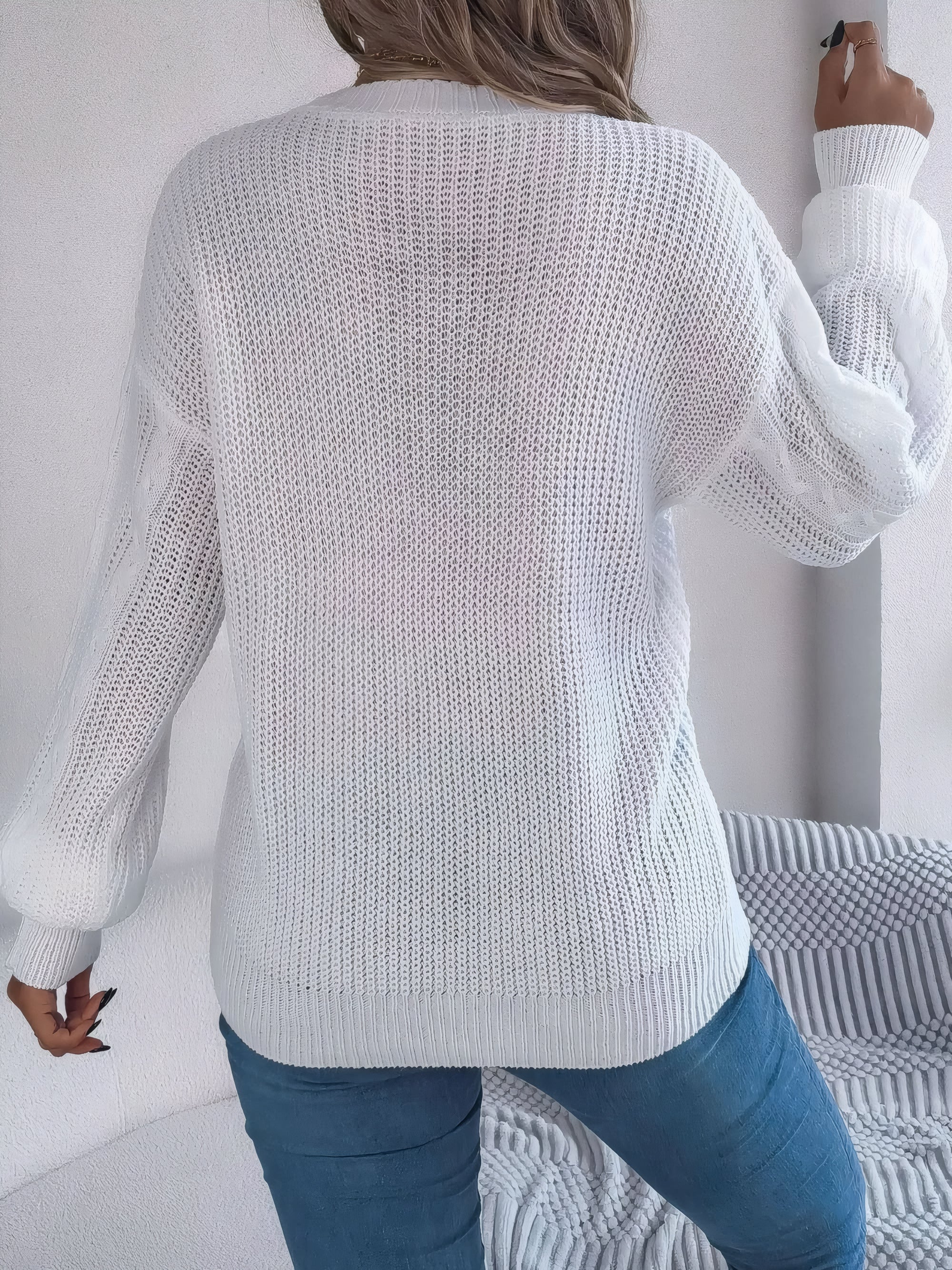 cable-knit V-neck cardigan #Color_White