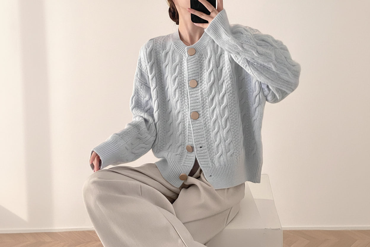 Short Cable Knit Cardigan