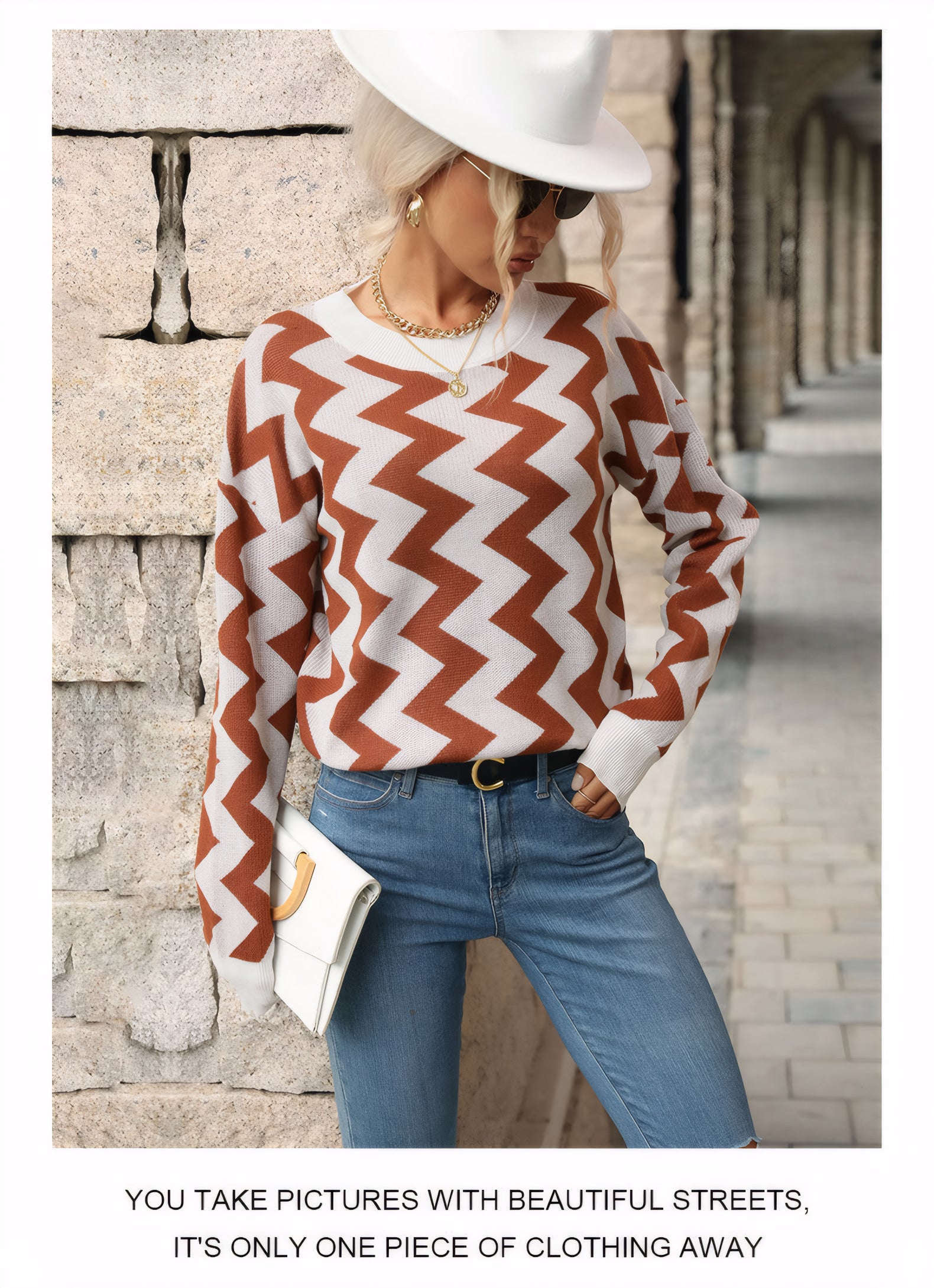 wave-pattern knit pullover