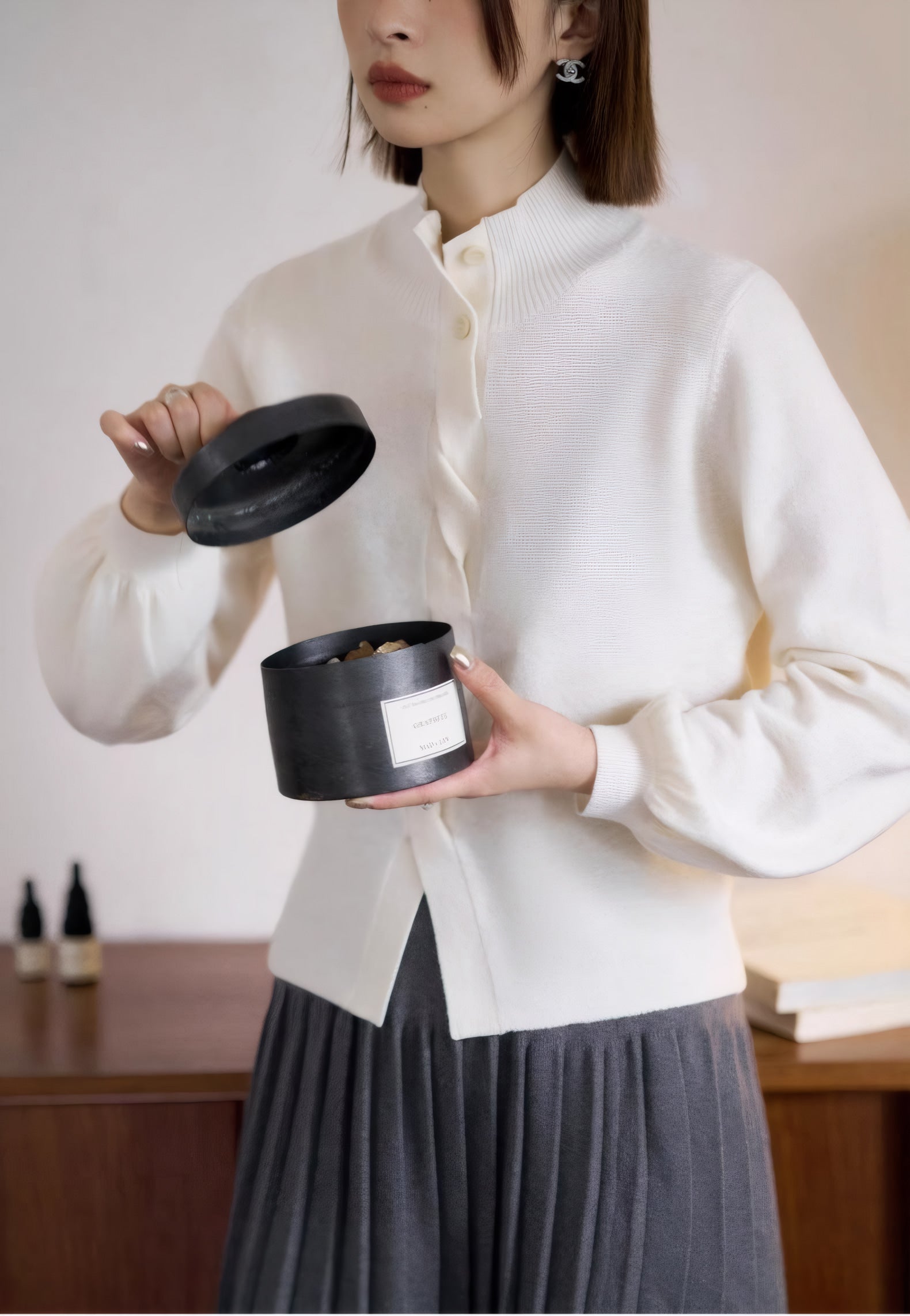 ELNOVÉ Chambord Stand-Collar Merino Sweater