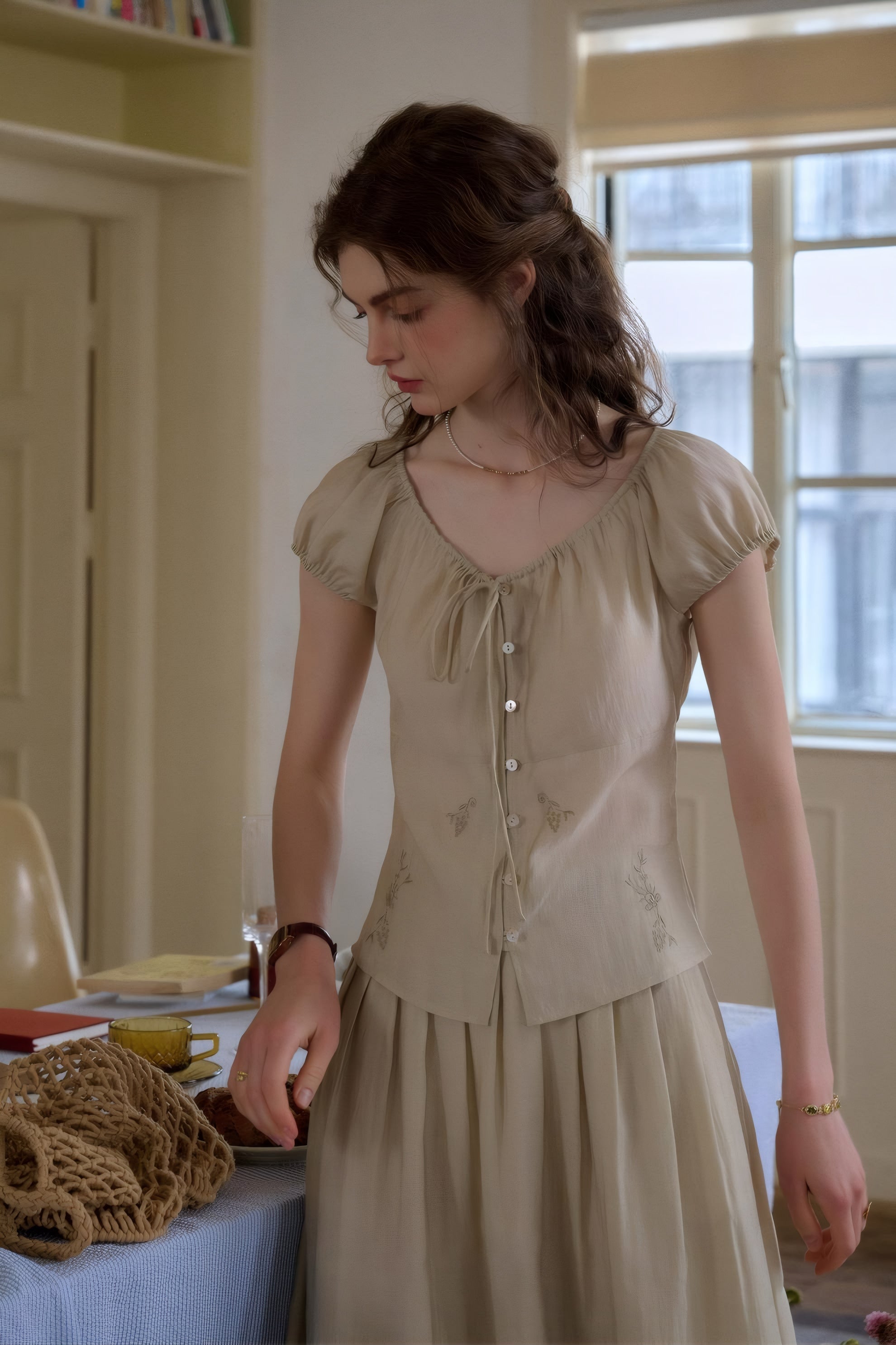 ELNOVÉ Thomasine Embroidered Tencel Skirt