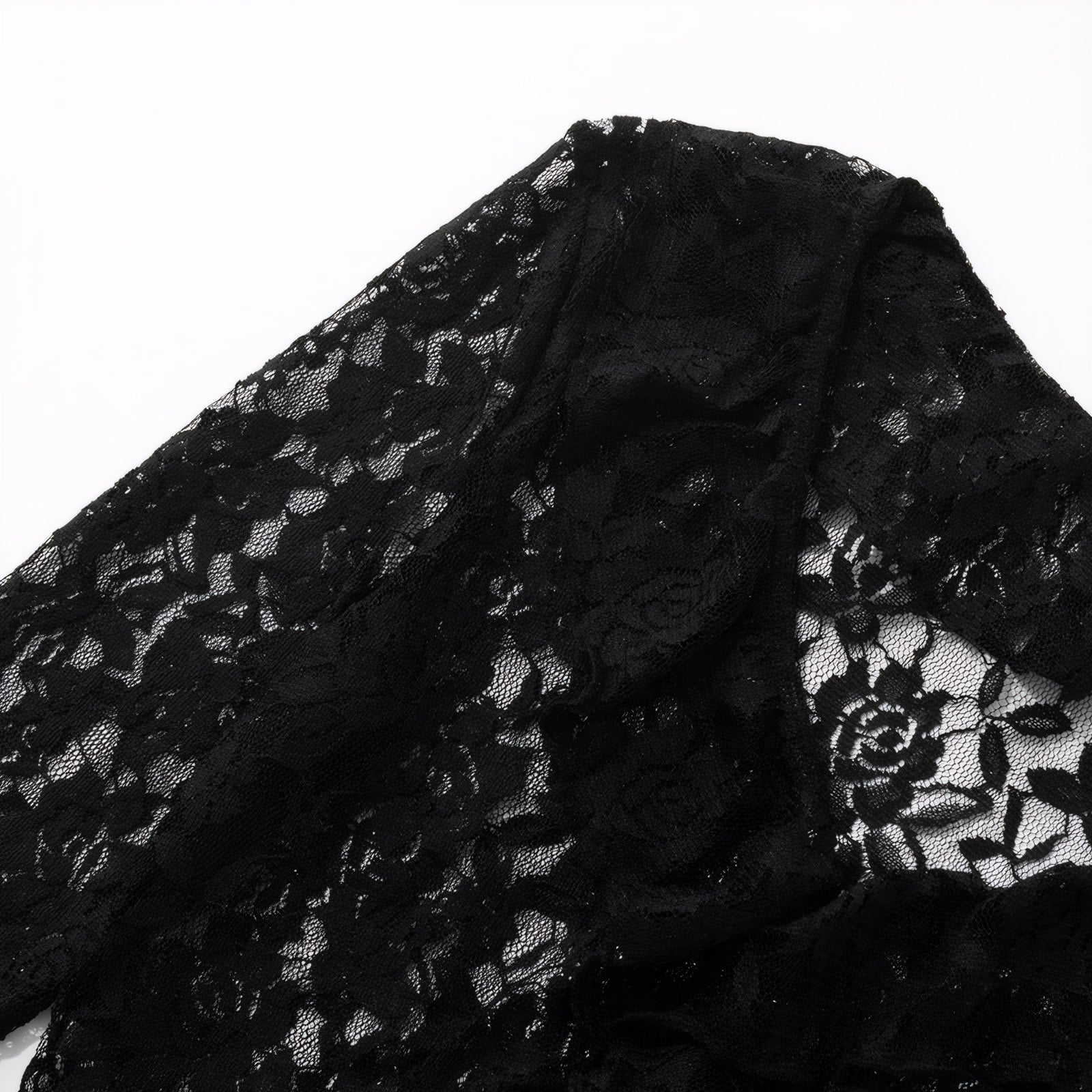 lace-spliced V-neck knit top