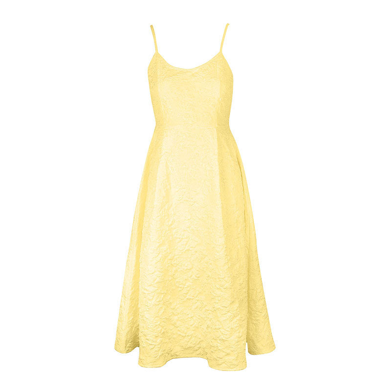 Strap style one-piece collar dress#Color_Yellow