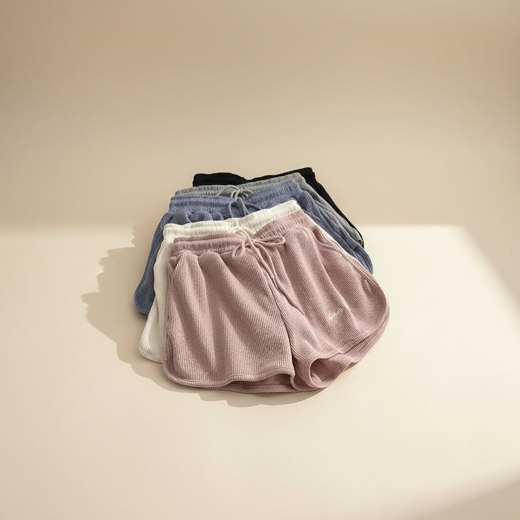 Waffle Knit High-Waist Wide-Leg Shorts — close-up