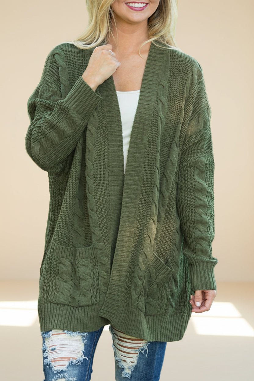 Gray Textured Knit Long Cardigan — Detail View 6