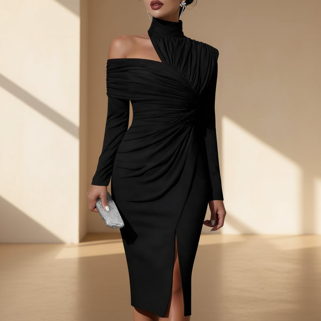 ELNOVÉ Hollow-Out Slit Knit Dress