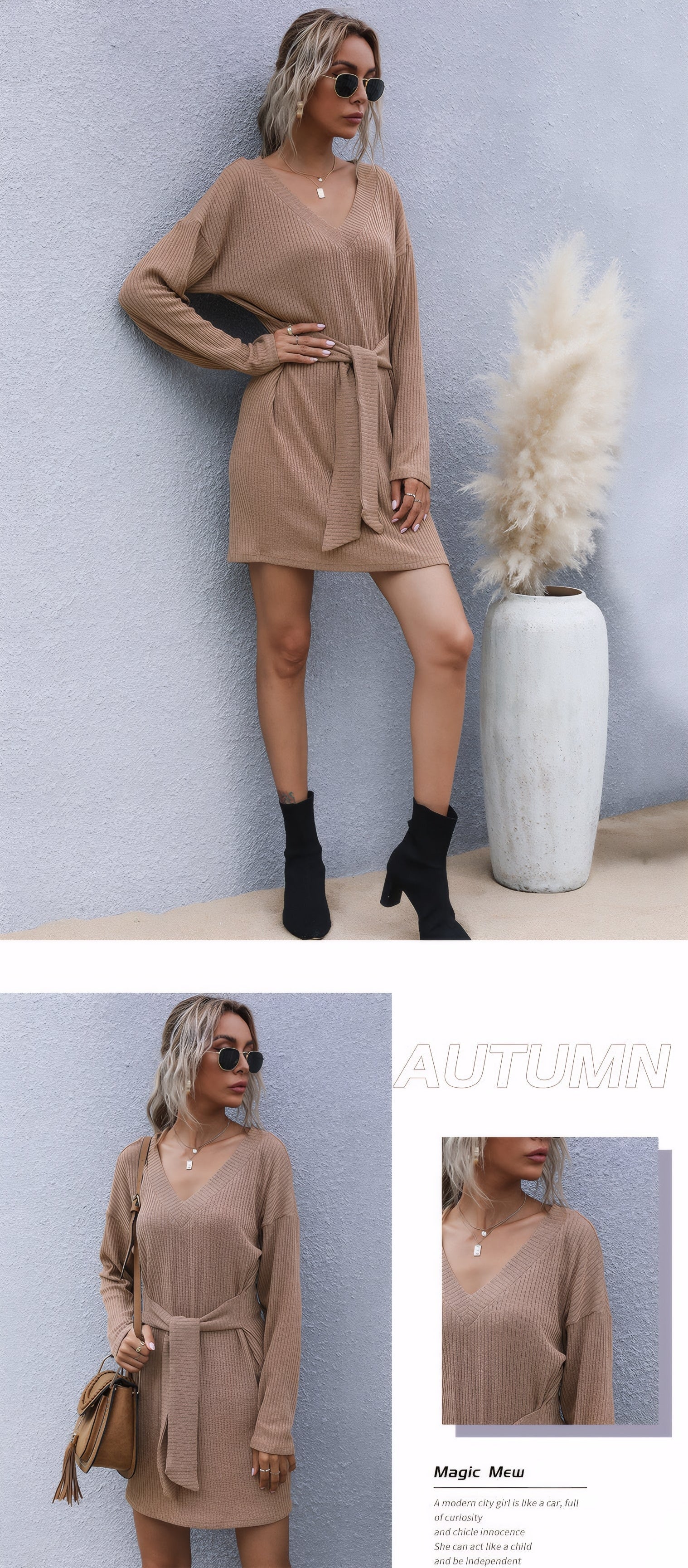 ELNOVÉ Nathalie V-Neck Knit Dress