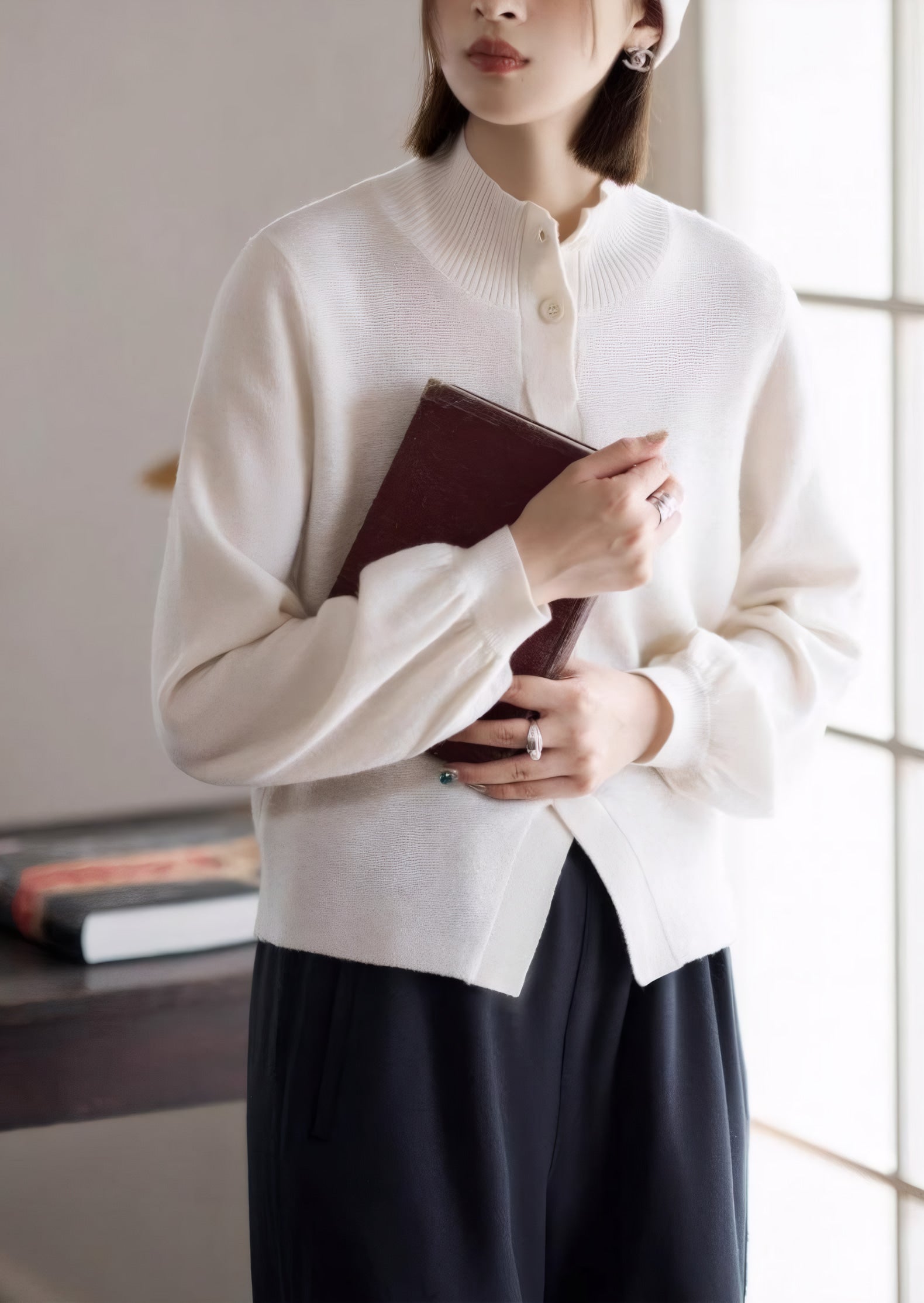 ELNOVÉ Chambord Stand-Collar Merino Sweater