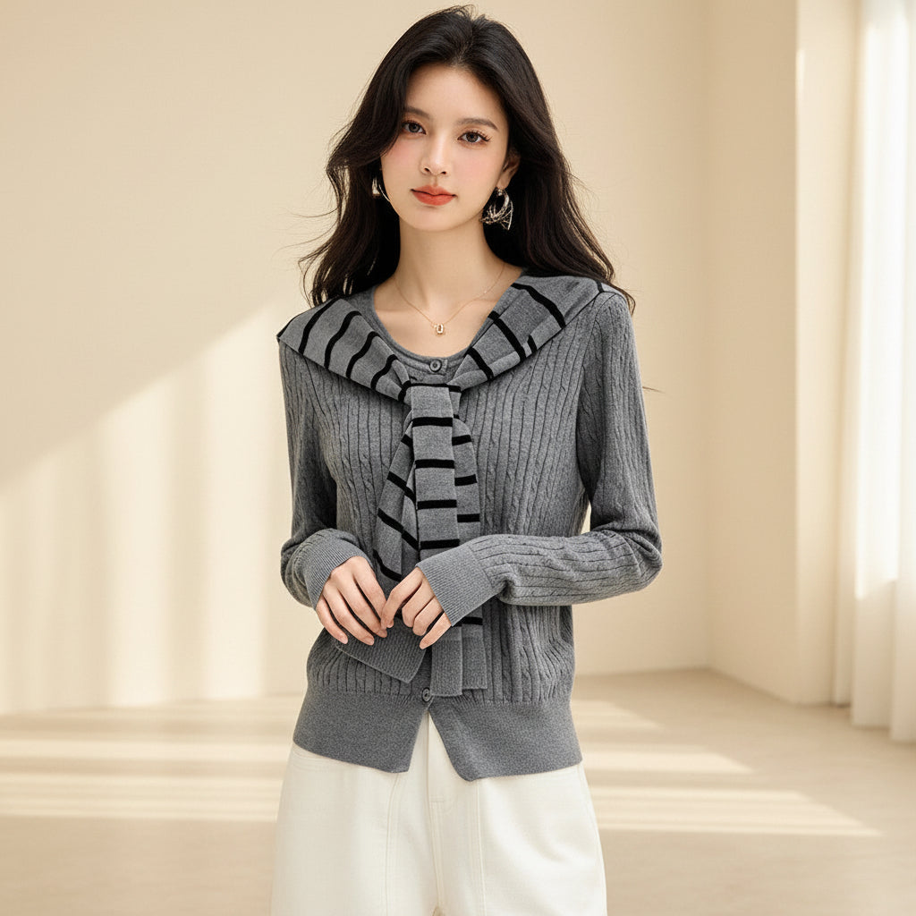 ELNOVÉ Navy Striped Knit Cardigan Set