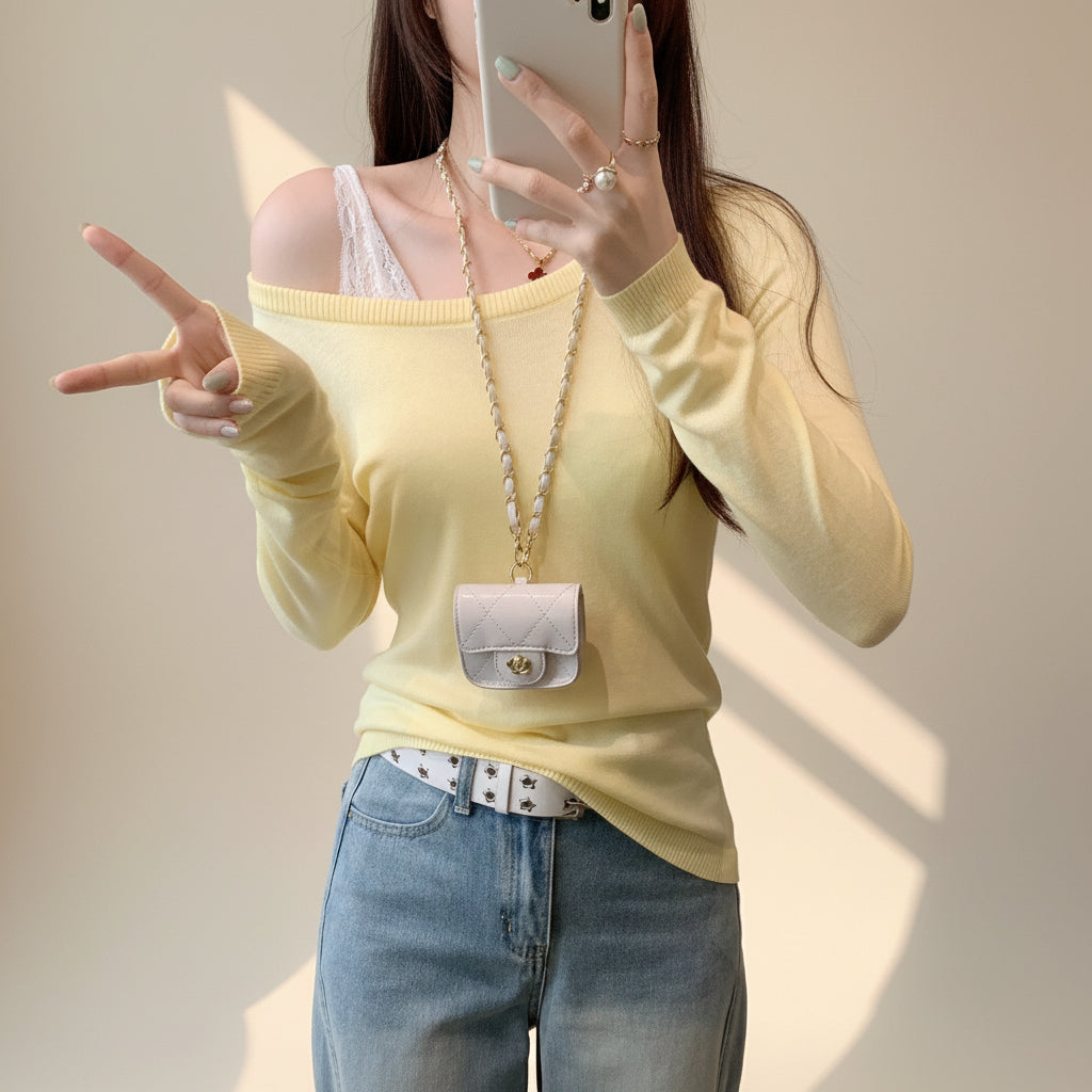 Soft Knit Round Neck Long Sleeve Top — Back View