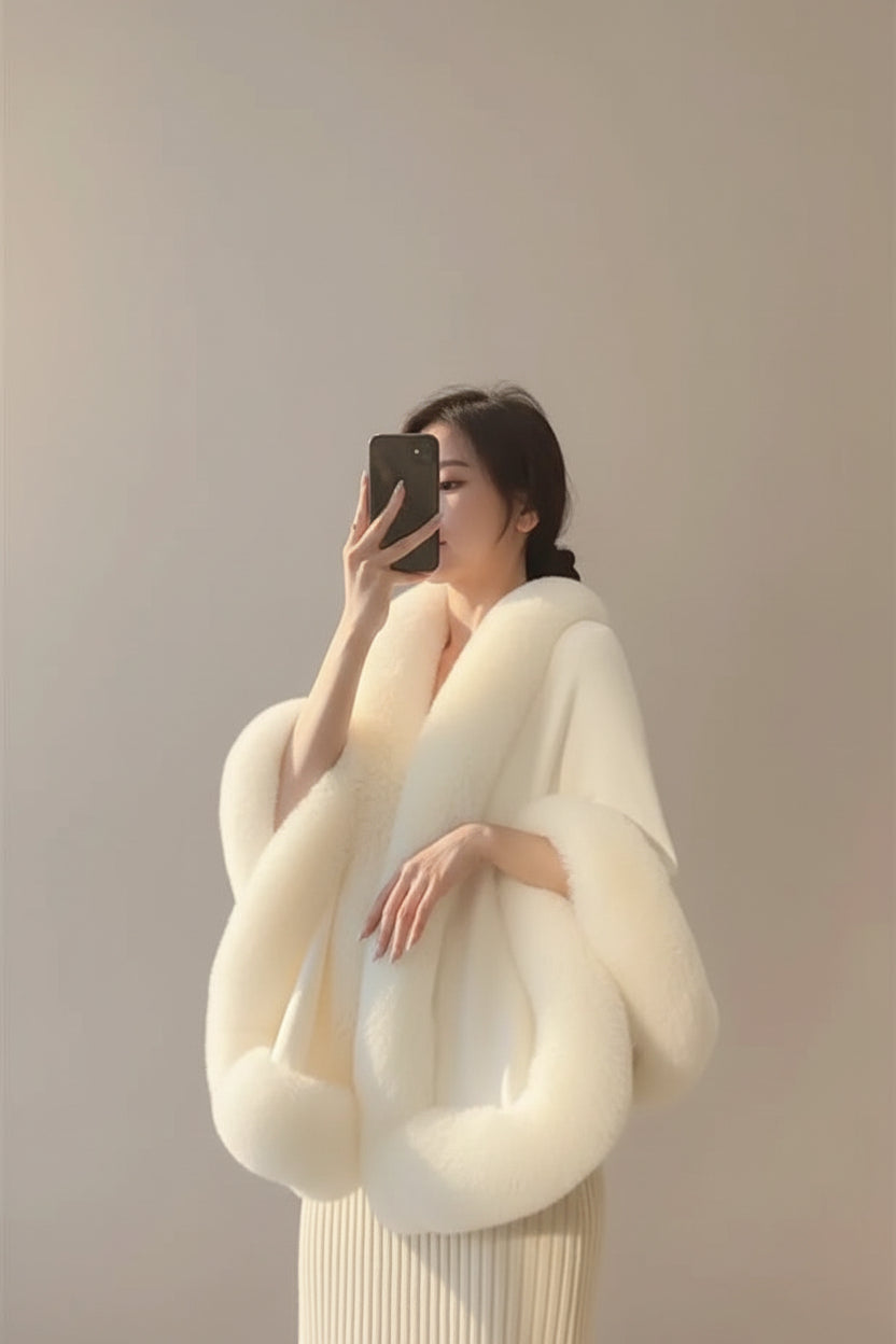 Fur Patchwork Shawl Poncho Coat — View 11