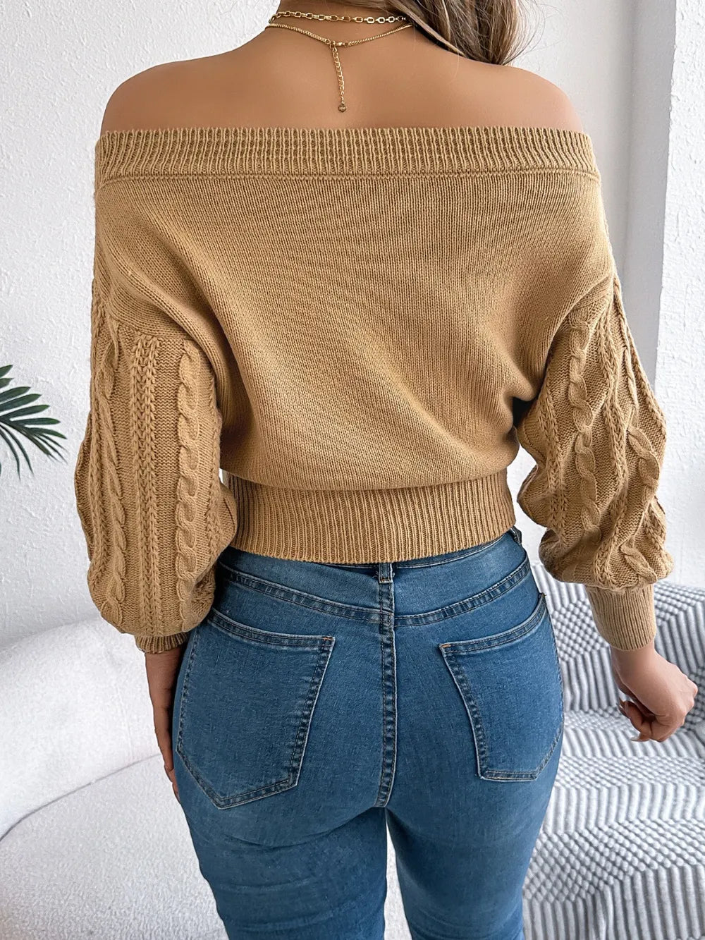 Colette Maglione Spalla Scoperta Punto Treccia#Color_Camel