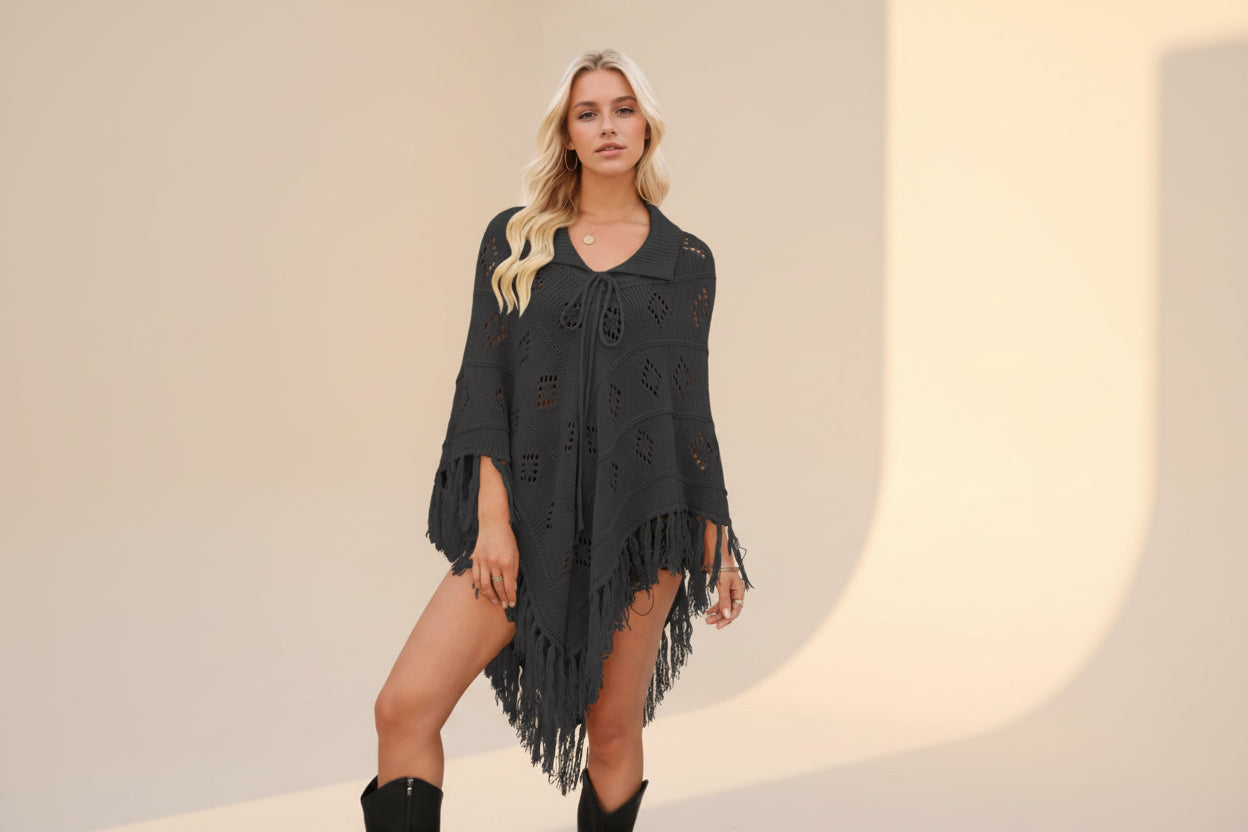 Tassel Trim Openwork Knit Cover-Up