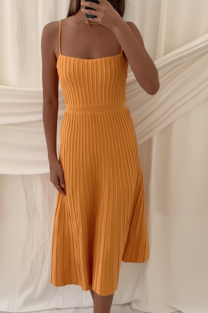 Solid Pleated Knit Slip Dress — front view