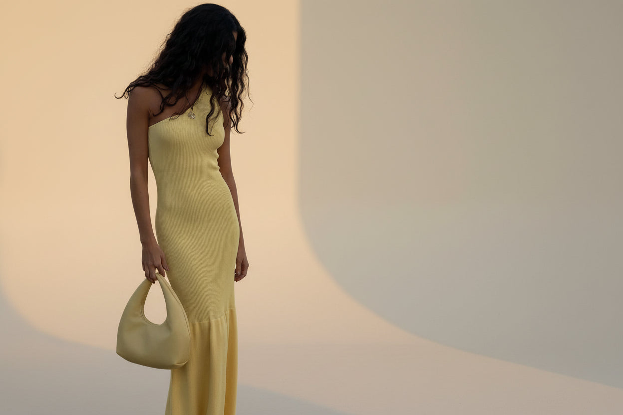Asymmetric Sleeveless Knit Maxi Dress — Back View