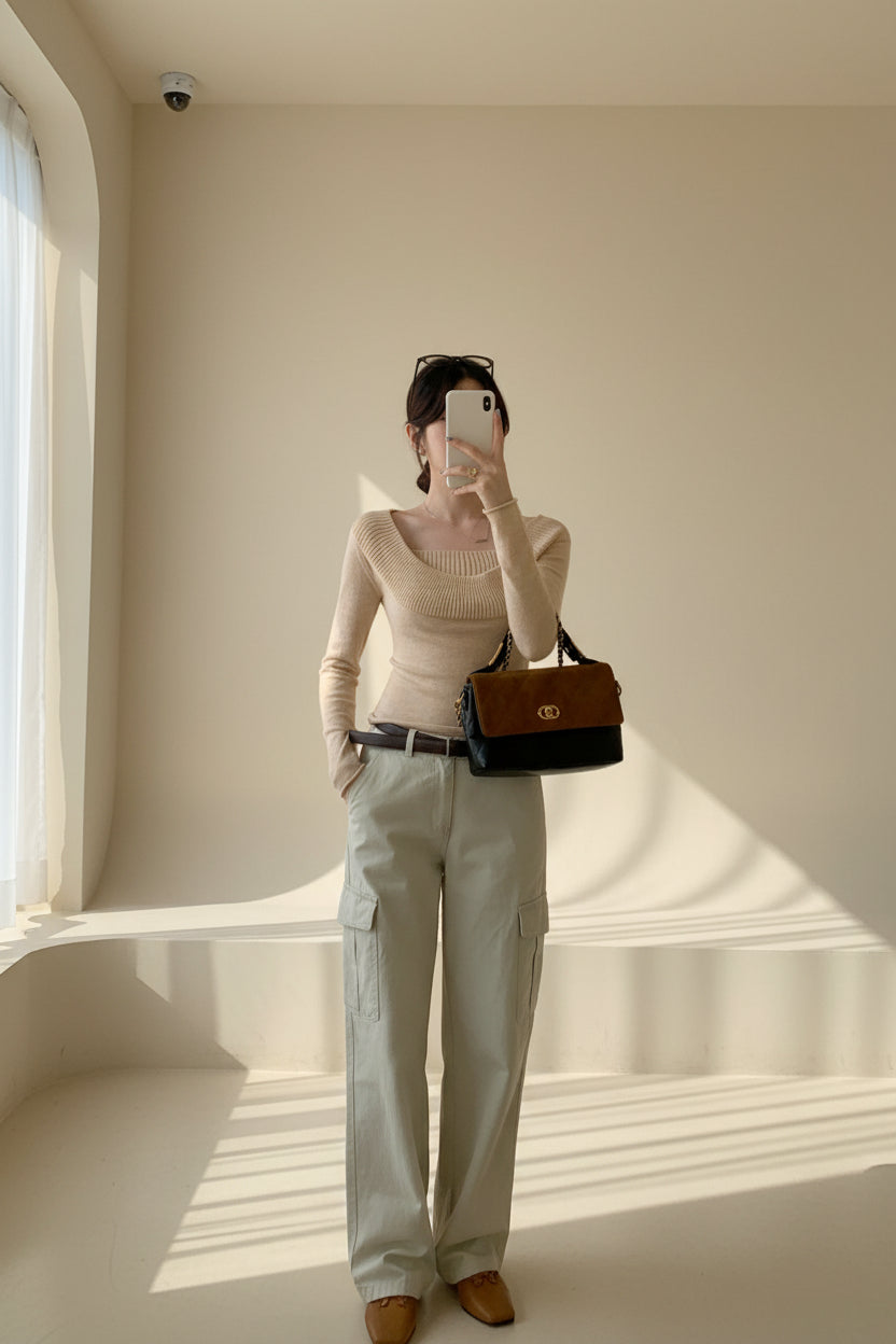 Ribbed Knit Slim Fit Top — Detail View 5