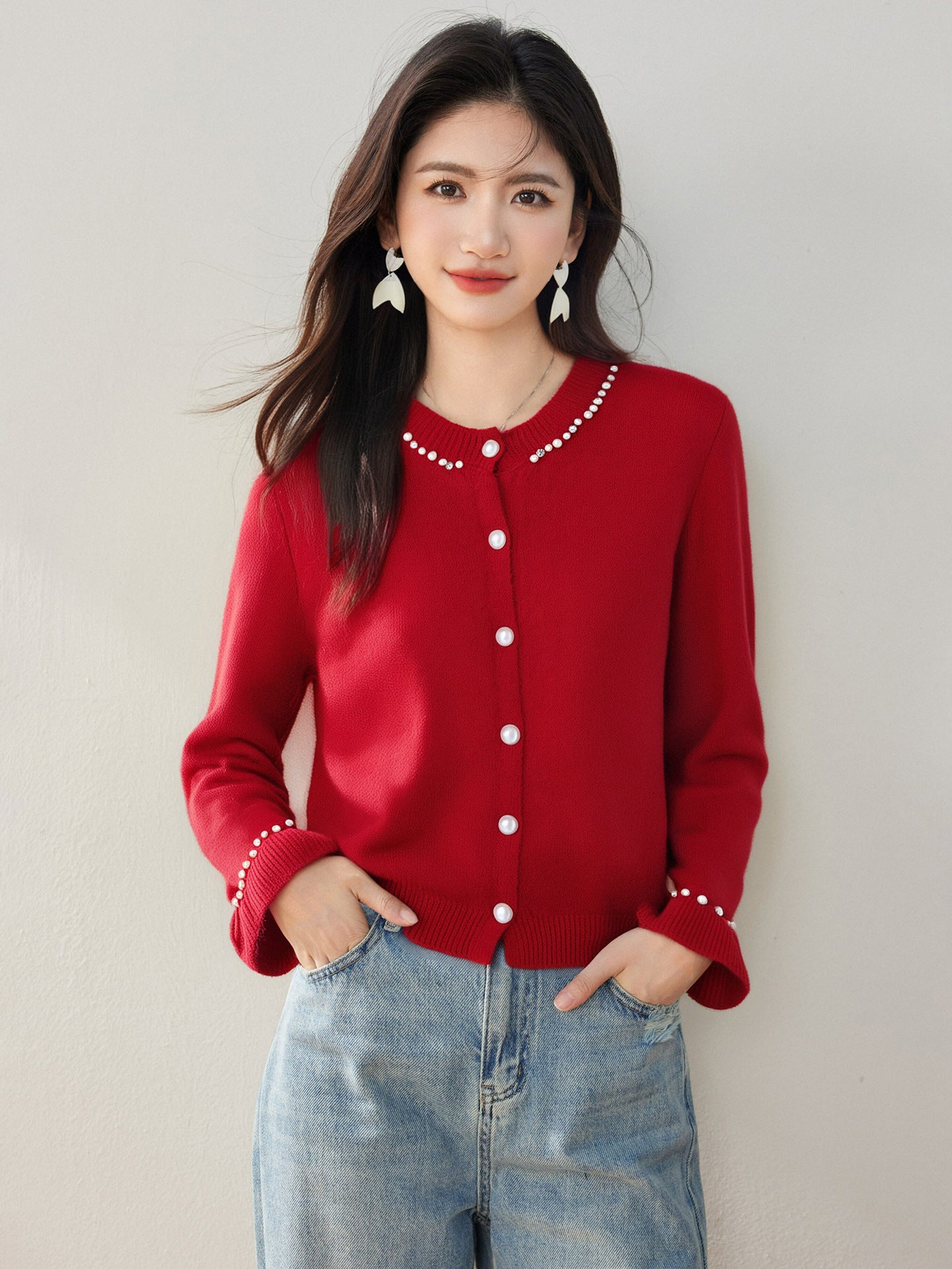 ELNOVÉ Louise Strickjacke mit Perlen